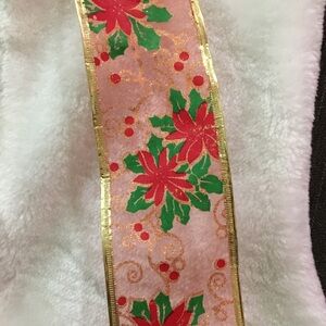 Festive Holiday Ribbon with Red Poinsettias